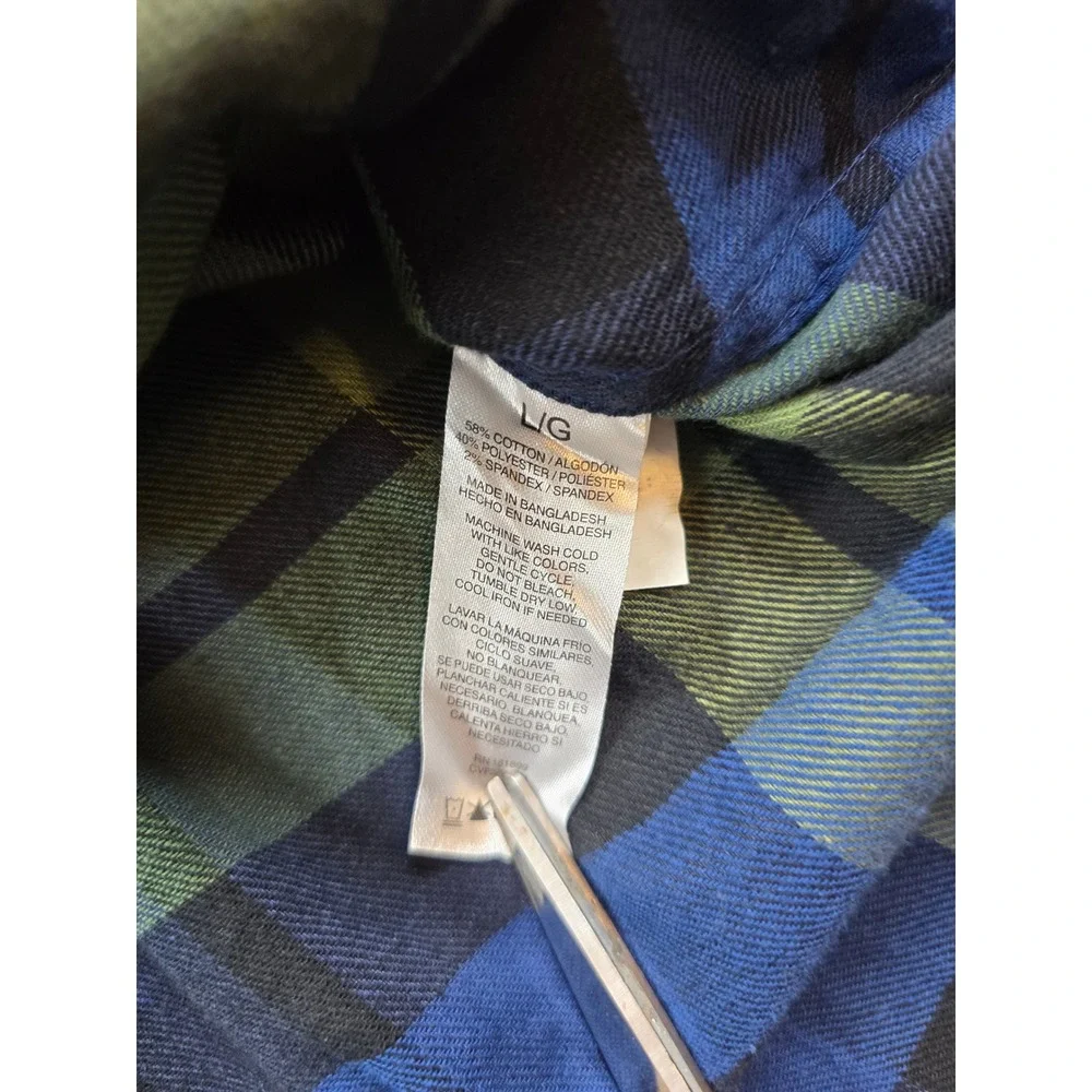 Cloudveil Flannel Shirt Mens Large Navy Green Cotton Stretch Plaid CVF22WT11